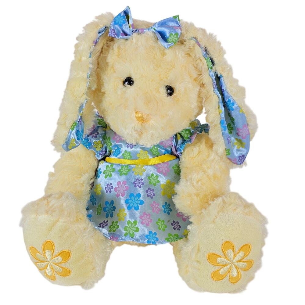 Target Easter Bunny Rabbit Plush Stuffed Animal Blue Floral Dress Yellow 16"